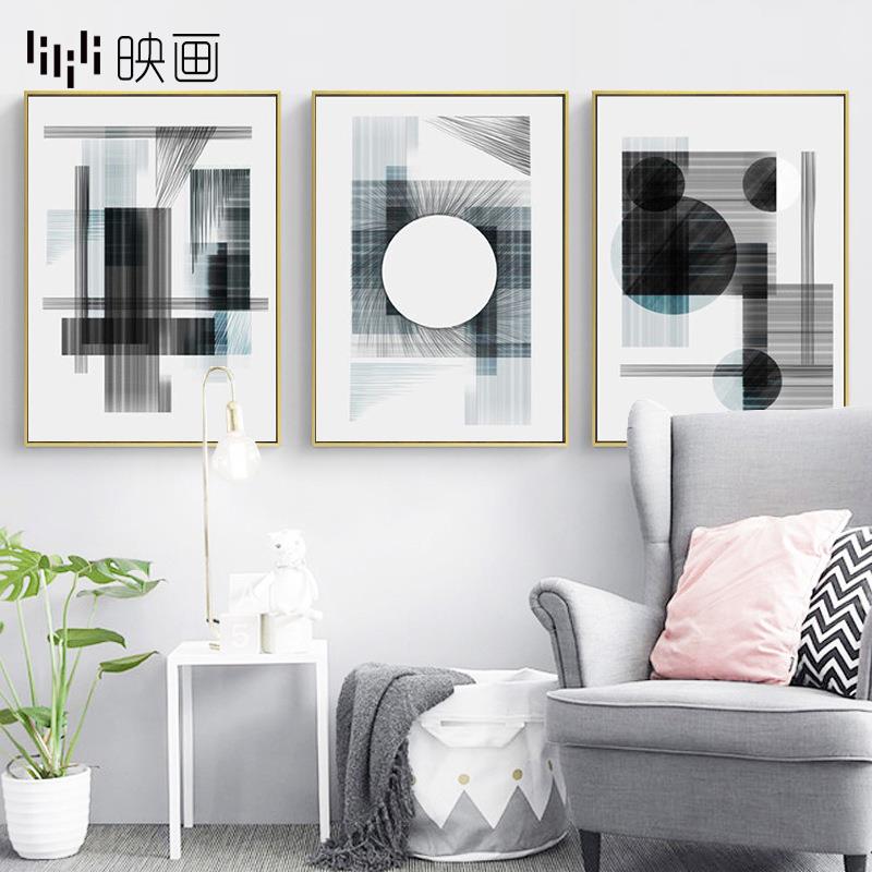 北欧几何抽象装饰画软装设计工装样板房挂画酒店家居卧室背景墙画图片