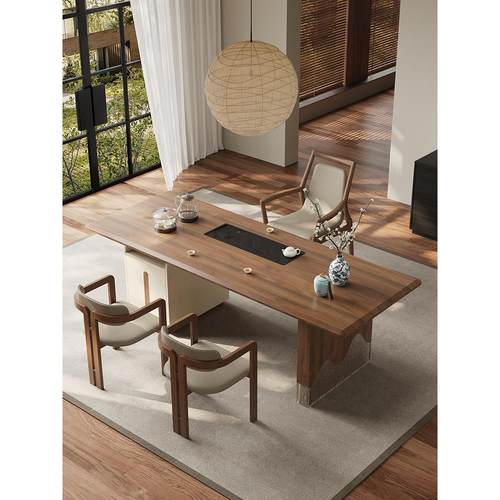 实木简约客厅家庭茶几和椅子简单书房泡茶和喝茶一体化设计师茶几