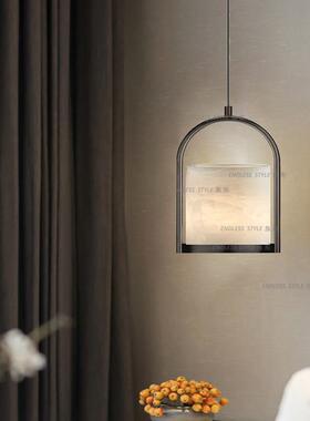 新中式云石小吊灯天然卧室床头吊灯单头长线极简黑餐厅禅意茶室铜