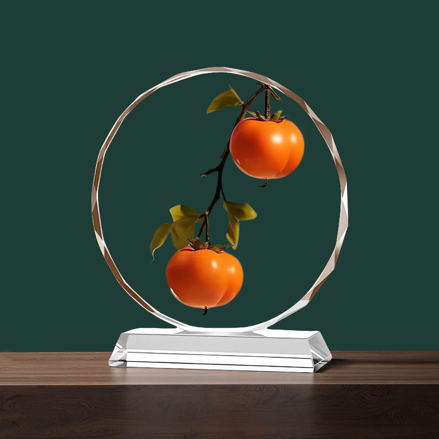 柿柿如意水晶摆饰客厅办公室玄关装饰工艺礼品摆饰摆台搬家礼物乔