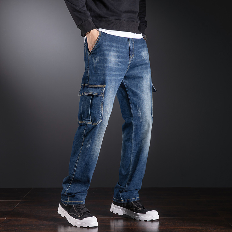 外贸跨境国外欧美秋冬美式工装风多口袋牛仔裤男宽松直筒长裤大码
