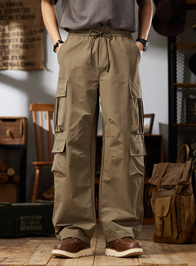 黑色机能工装裤男夏季薄款直筒宽松潮牌多口袋户外山系阔腿休闲裤