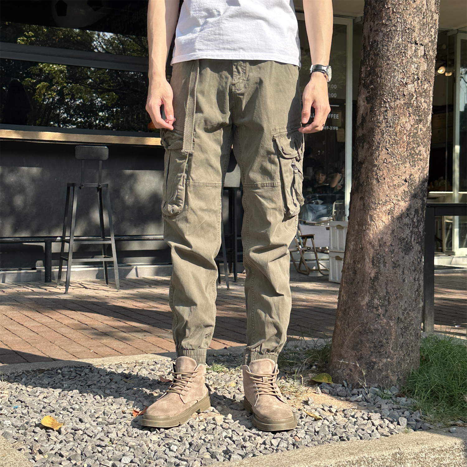 美式复古工装裤子男秋冬2025新款宽松直筒潮牌束脚男士休闲裤百搭