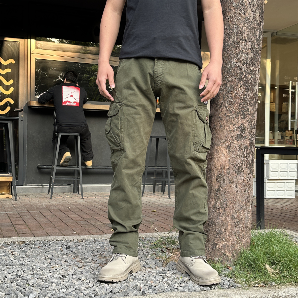 美式复古工装裤子男秋冬2025新款宽松直筒潮牌束脚军绿休闲裤百搭