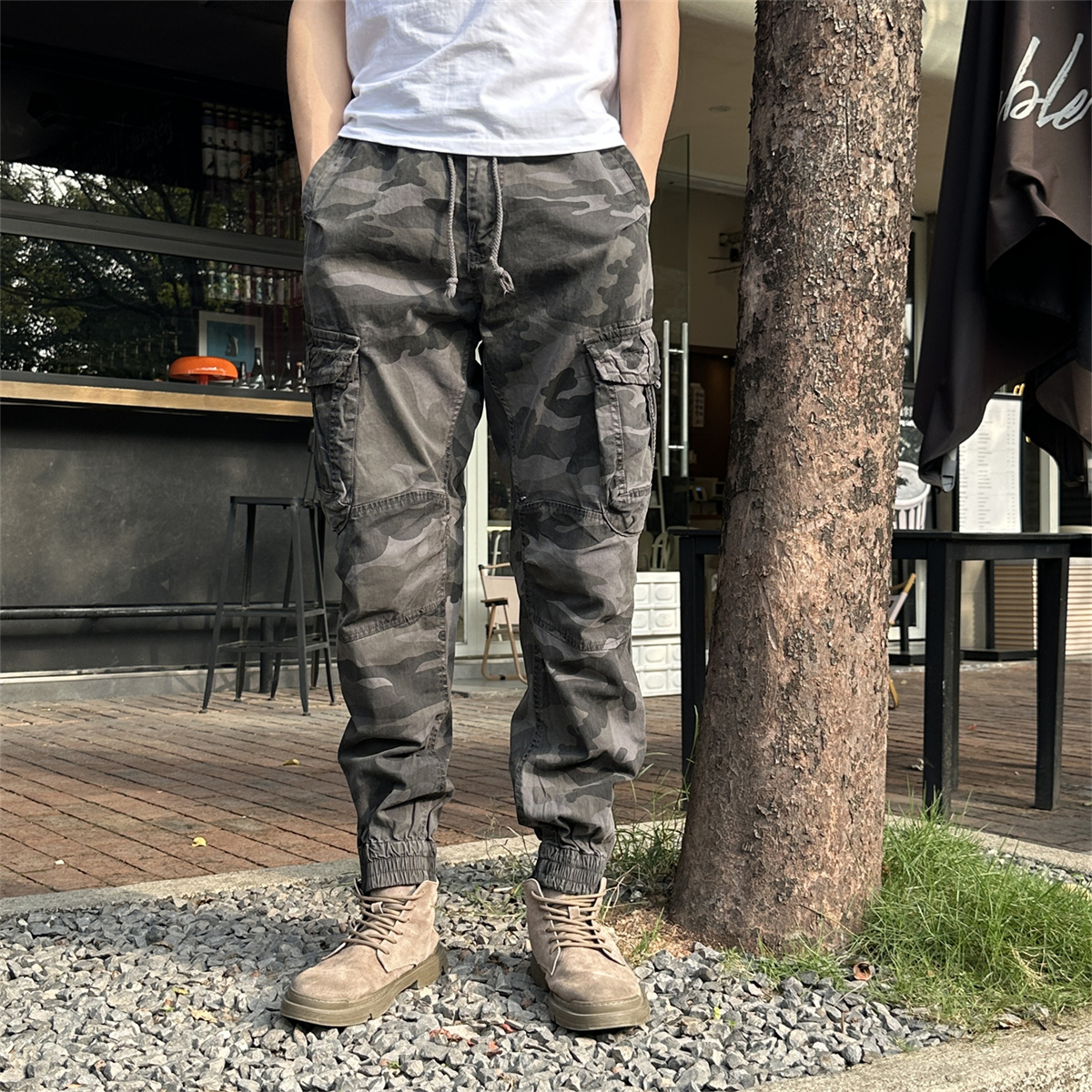 工装裤男潮牌复古拼接运动裤子休闲宽松高级感痞帅冲锋裤春秋2025