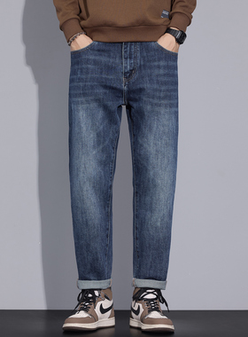 休闲牛仔裤男蓝色小脚秋冬帅气百搭青年2025长裤百搭弹力修身男裤