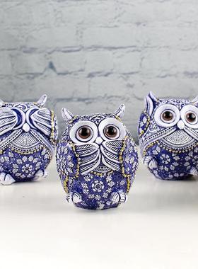 不看不听不说猫头鹰摆件树脂工艺品创意家居装饰欧式客厅玄关隔板