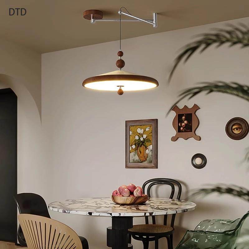 复古胡桃木色中古风现代极简可移位餐桌吧台灯具摇臂飞碟餐厅吊灯,家装灯饰光源,餐厅吊灯,淘宝优惠券,粉丝福利购,淘宝优惠卷