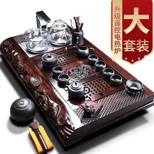 全自动一体烧水功夫茶盘轻奢家用办公室泡茶台 高档黑檀木茶具套装