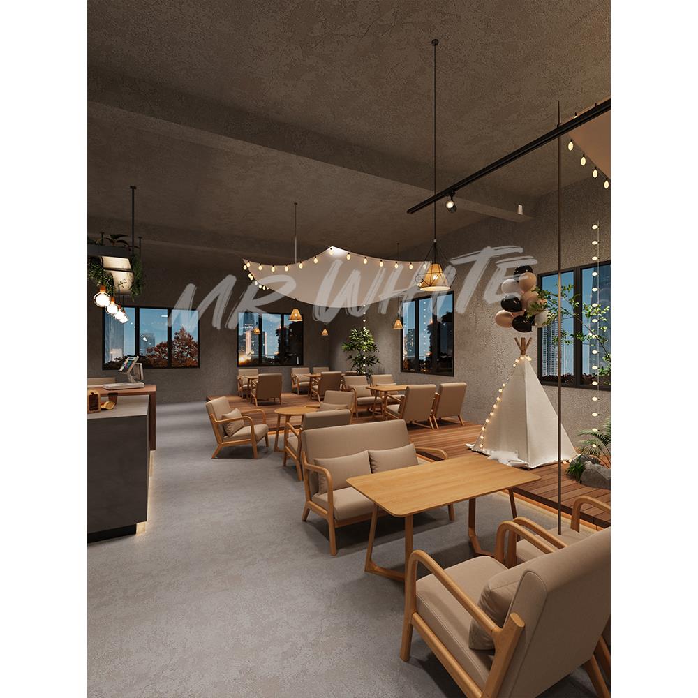 咖啡馆实木桌椅组合甜品店编藤休闲躺椅奶茶店设计师商用洽谈桌椅