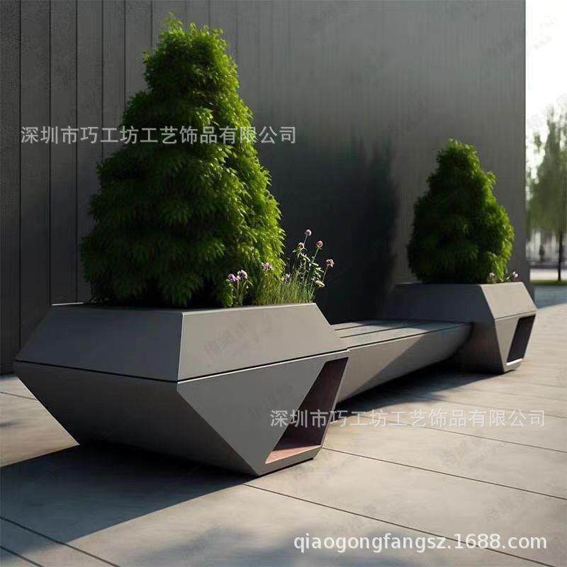 商业广场户外景观公园组合花箱玻璃钢创意休息闲座椅长凳定制工厂
