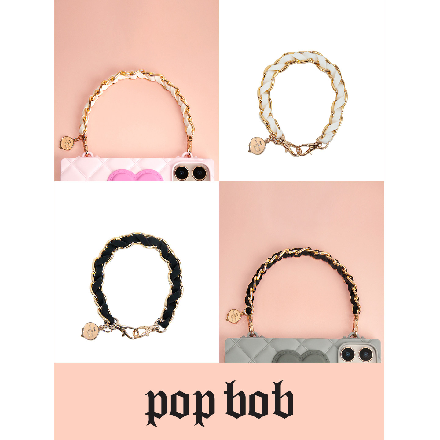 POPBOB小香风五金硅胶长短链时尚手机壳手机链包包饰品配饰Ev