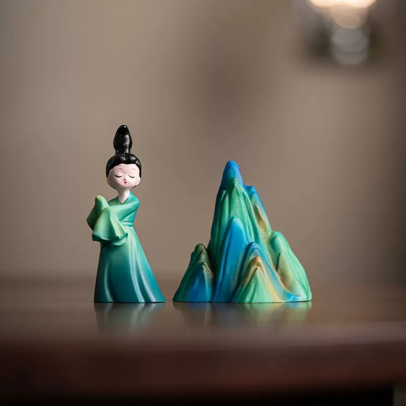 千里江山变色茶宠小m摆件精品客厅装饰书房笔搁壶盖置茶玩茶道零