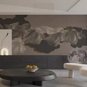 新中式 饰别墅客厅定制壁布 山水轻奢线条墙布简约电视背景墙壁纸装