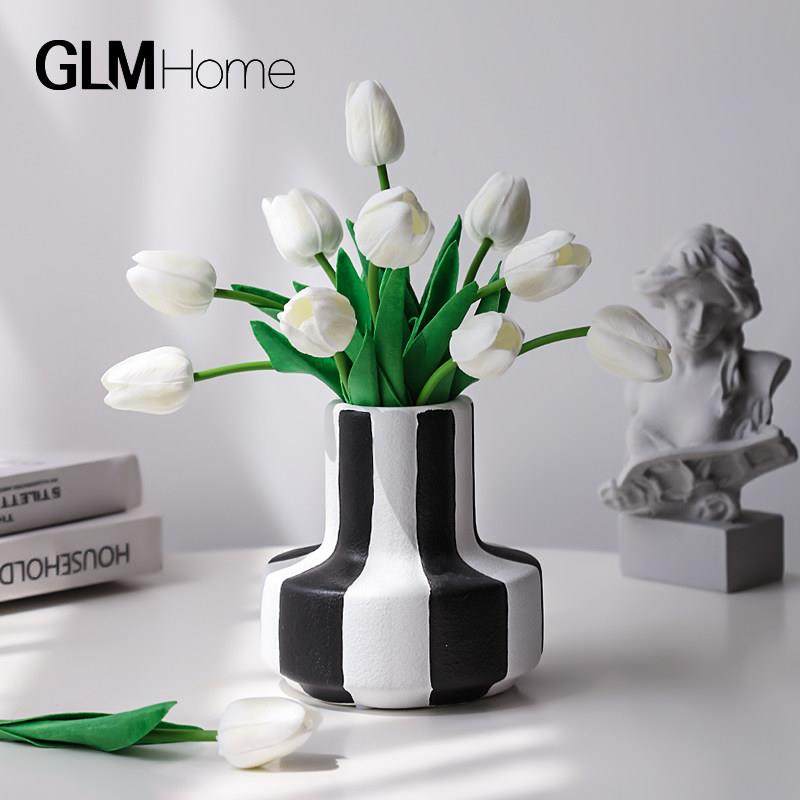 现代简约黑白条纹艺术陶瓷花瓶摆件客厅餐桌面干花插花器装饰摆设,家居饰品,花瓶,淘宝优惠券,粉丝福利购,淘宝优惠卷