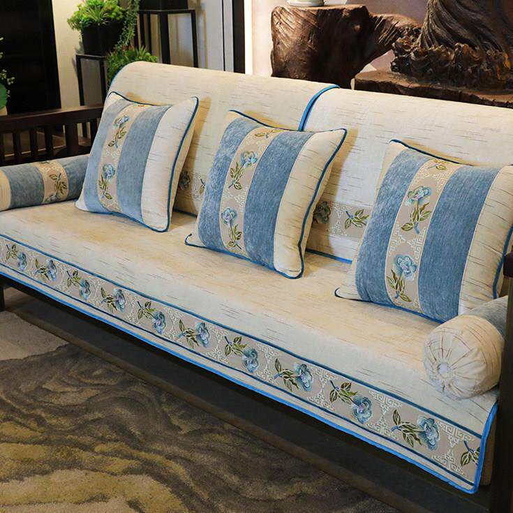 新中式沙发垫套罩巾 实木坐垫四季通用防滑中国风刺绣布艺123定制