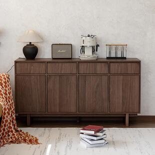 全实木餐柜黑胡桃木碗盘柜侘寂中古收纳柜餐柜骨骼线 线双门柜橱