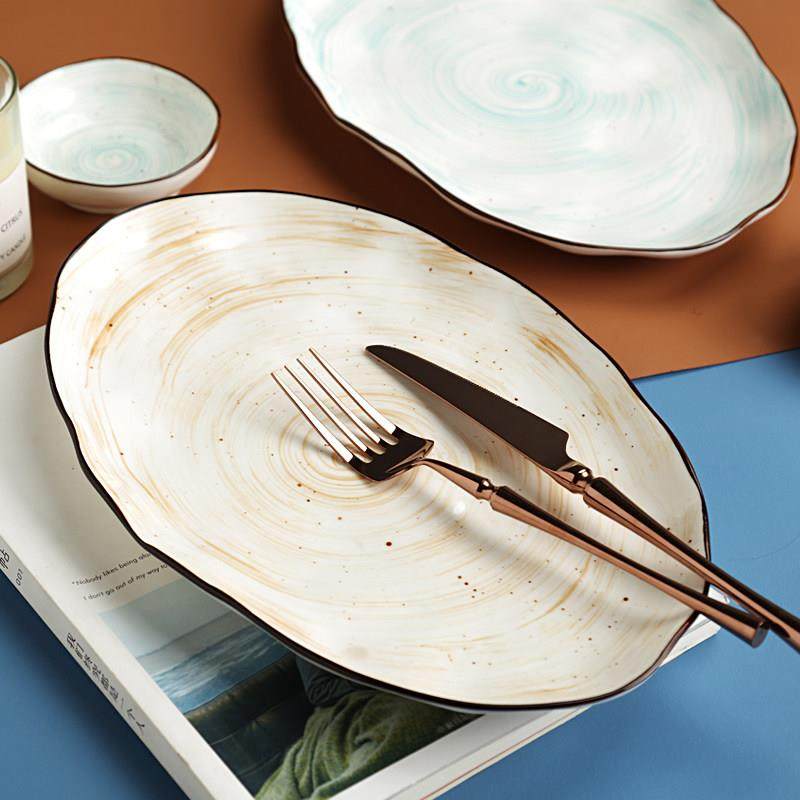 欧式螺纹手绘陶瓷鱼盘不规则菜盘西餐盘创意家用长盘寿司盘子餐具,餐饮具,盘,淘宝优惠券,粉丝福利购,淘宝优惠卷