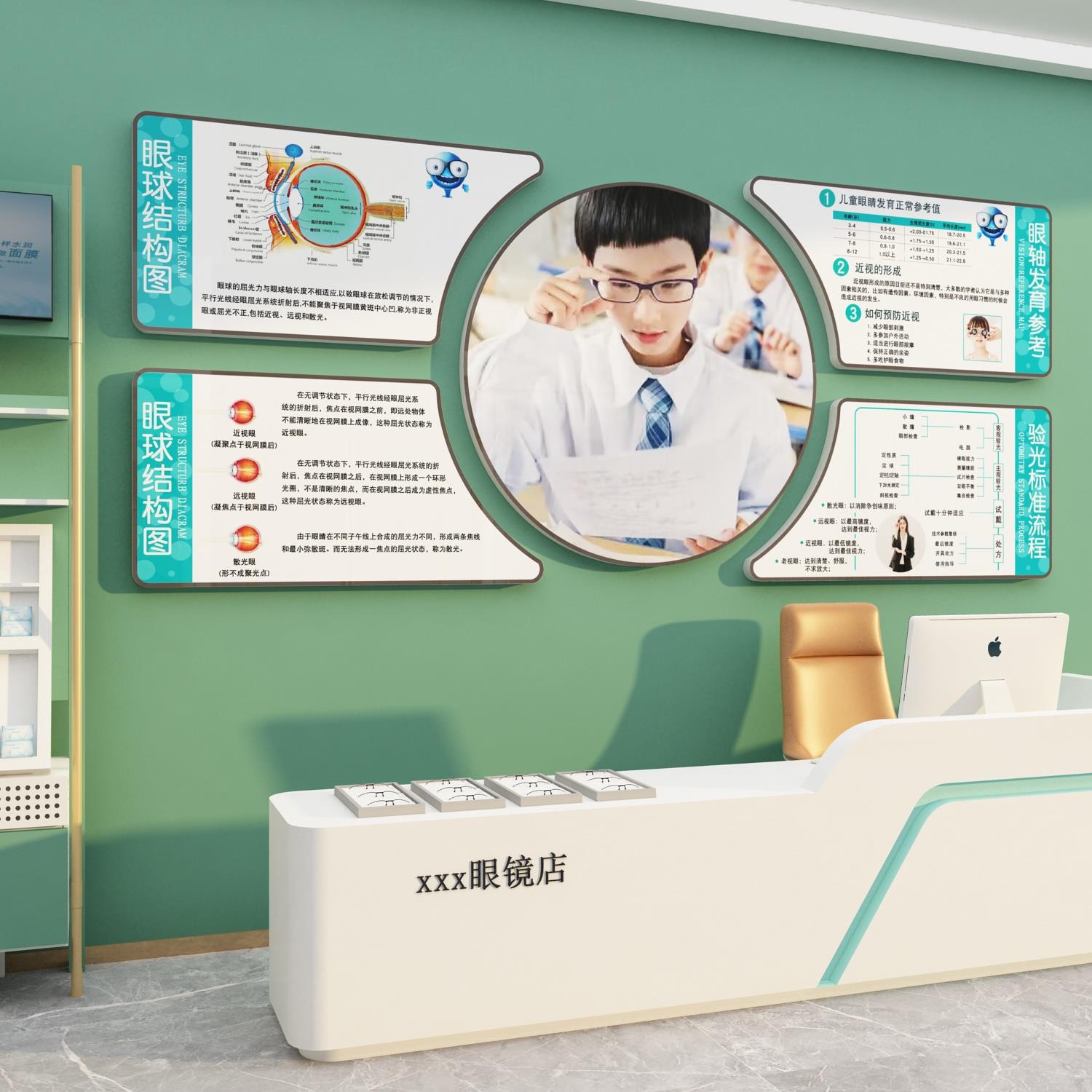眼镜店装饰品背景形象墙面贴纸画 画海报爱护眼睛创意广告验视光