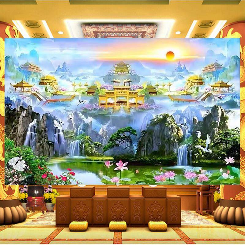 仙境天宫天庭南天门壁纸流水生财无活物壁纸佛堂供桌背景墙装饰画,家装主材,定制壁画,淘宝优惠券,粉丝福利购,淘宝优惠卷