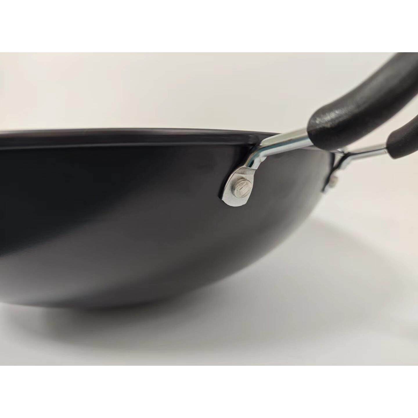 双耳圆底不粘铁锅家用炒锅无涂层不生锈炒锅燃气灶专用大容量锅具