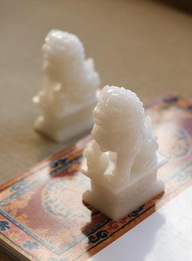 淑女的彷白玉狮子饰品对客厅电视柜书房桌面软装饰新中国风