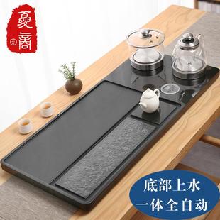 全自动一体家用底部上水烧水壶石头茶台电磁炉茶具 乌金石茶盘套装