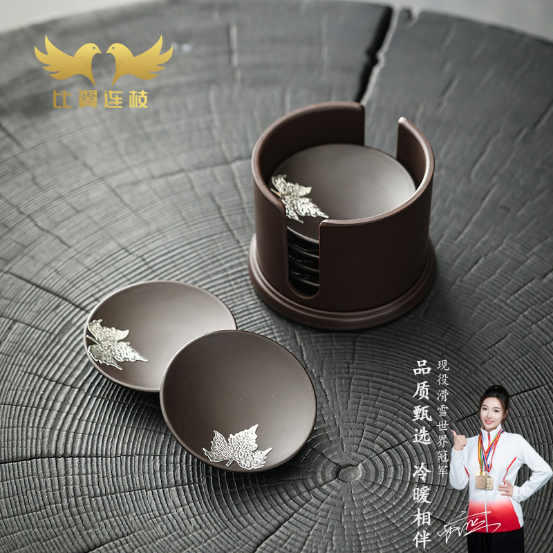 【比翼连枝】枫叶电木镶锡杯垫组