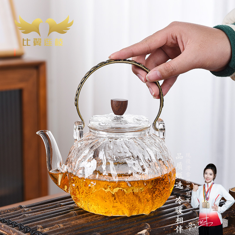 比翼连枝冰缘高硼硅玻璃提梁壶