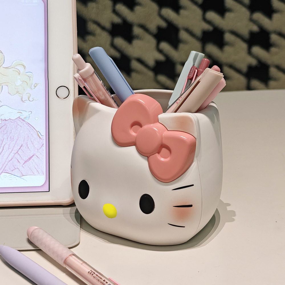 可爱KT小猫笔筒化妆刷桶学生宿舍桌面收纳盒学生笔筒文具收纳桶