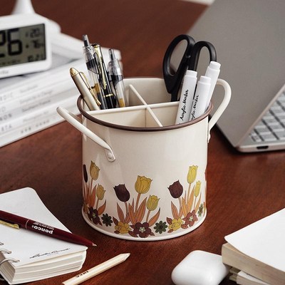 LYMTICS复古郁金香铁艺餐具收纳桶多功能桌面学生笔筒化妆刷桶