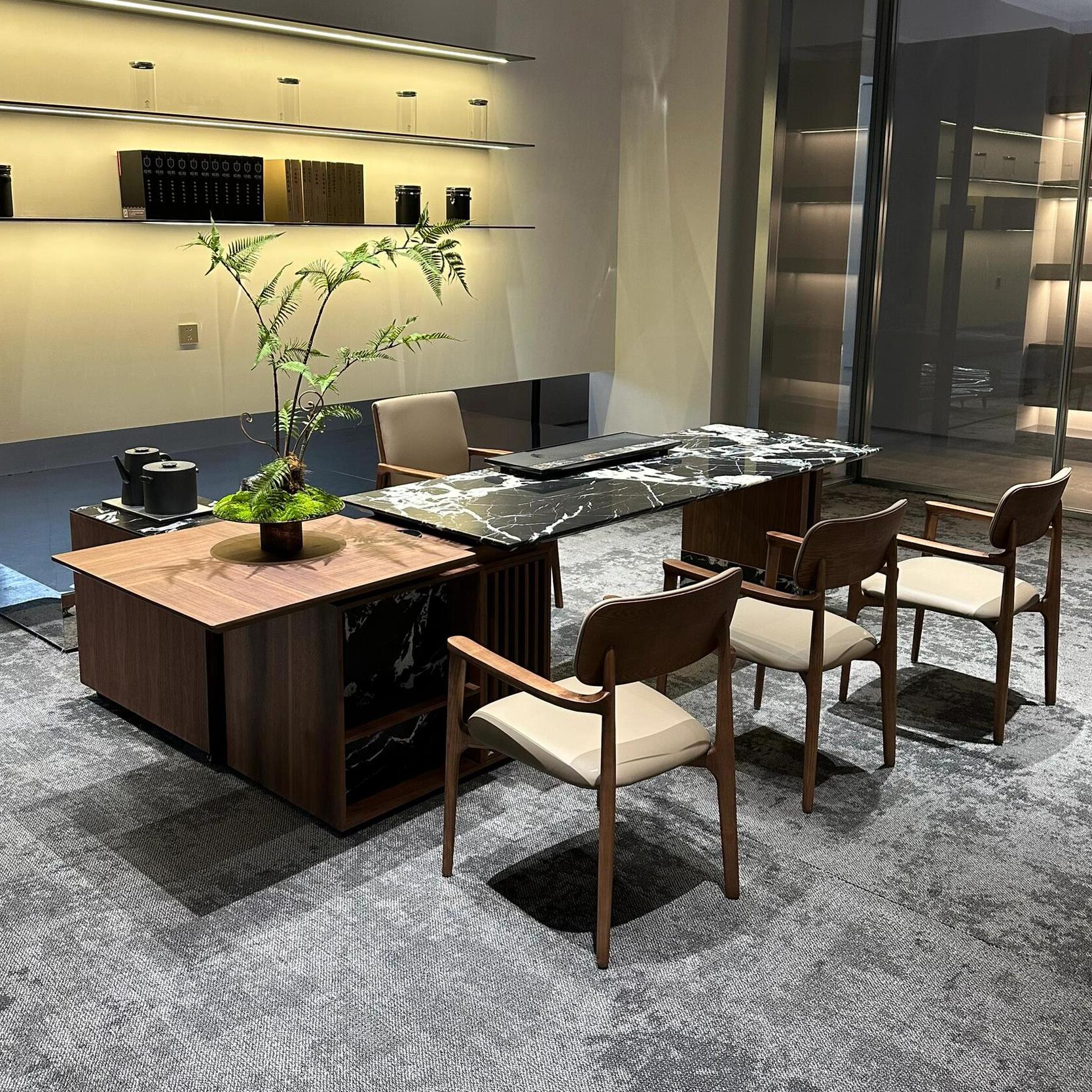 意式轻奢奢石茶台实木岩板茶桌别墅茶室办公室设计师款茶水柜一体