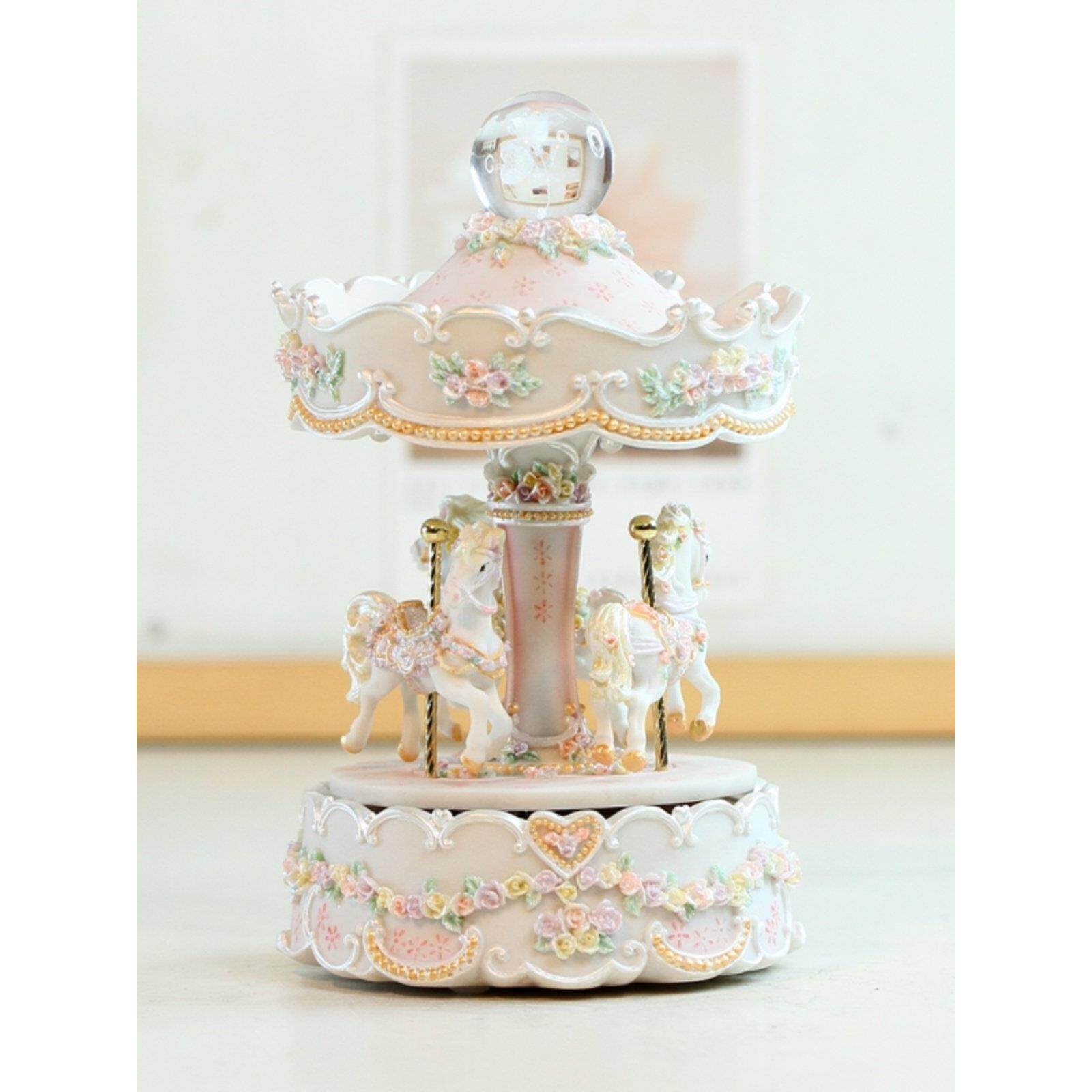 WSA浪漫水晶玫瑰旋转木马音乐盒可旋转摆件千与千寻礼品送情侣