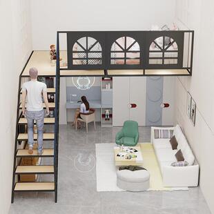 铁艺覆式diy 二楼床隔层小户型阁楼床公寓树屋床简约隔层钢结构床