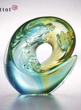 tittot琉园琉璃摆件手工艺品天宽地阔握先机高升企业合作上市礼物