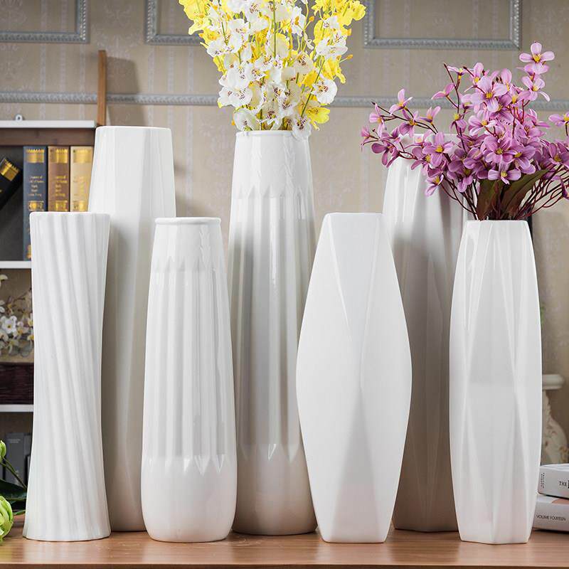 ins北欧风格 白色陶瓷落地大花瓶 简约现代客厅装饰 可装水花瓶