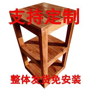 三层橡木实木鱼缸底座实木鱼缸架子多层置物架陈列架承重架子木质