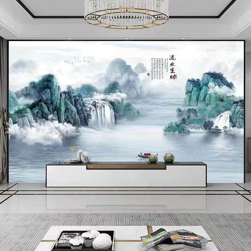 3D新中式自粘山水风景墙贴画 画电视沙发背景墙中国风客厅装饰壁