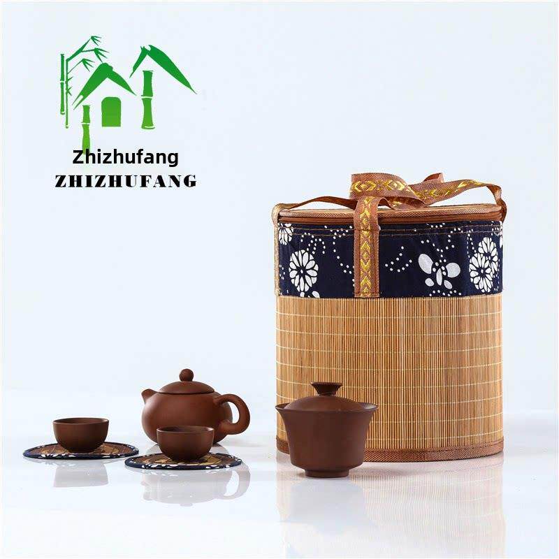 竹编圆形普洱茶七子饼包装盒茶叶盒罐茶叶7子桶收纳茶桶竹篮包邮