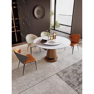 板岩餐桌家用可伸缩折叠微晶石小公寓多功能节省空间实木餐桌圆桌