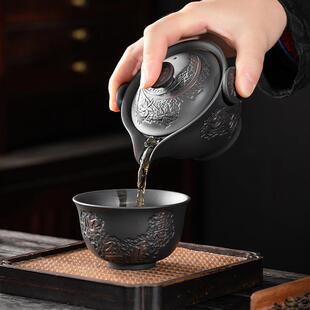 旅行茶具 紫陶快客杯一壶一杯单个人专用紫砂手抓泡茶壶茶杯便携式