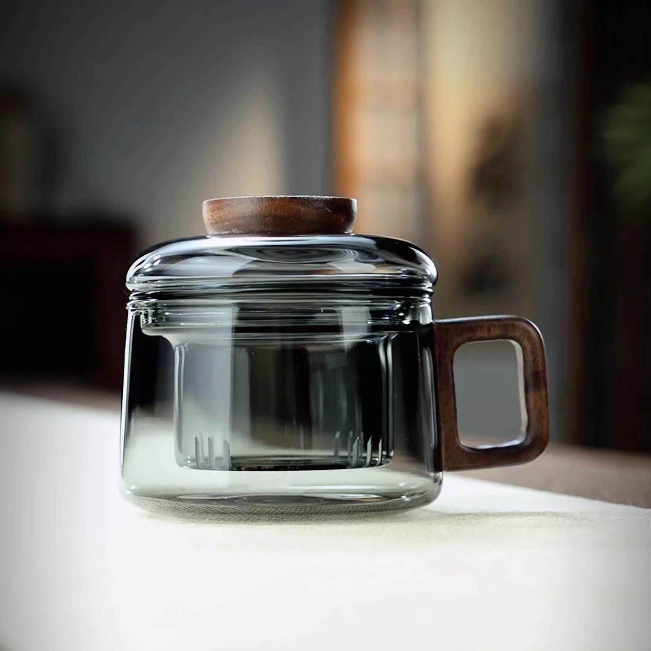 家用玻璃杯耐高温带盖子过滤茶水分离办公室水杯迷你小泡茶杯男士