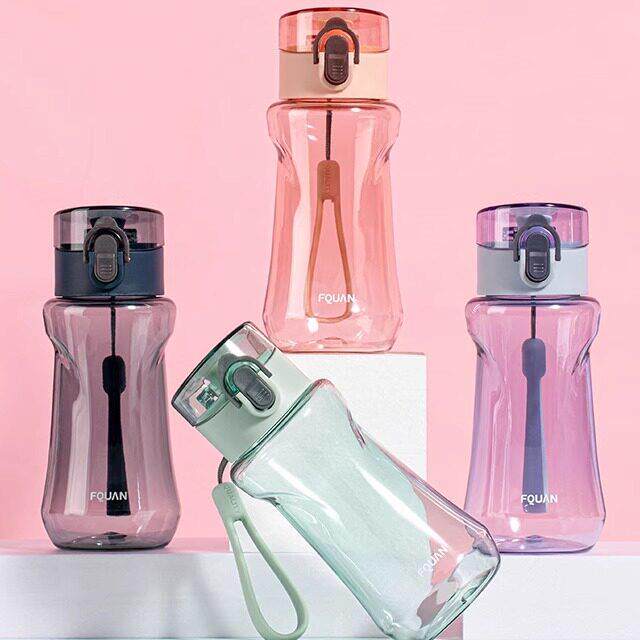 创意森系简约尚酷弹盖杯纯色运动防漏塑料杯学生少女硅胶提手水杯