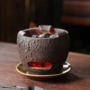 复古木炭炉粗陶柴烧煮茶炉家用户外阳台鼓形手工小号围炉
