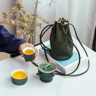 陶瓷简易户外露营功夫泡茶 复古轻奢快客杯旅行茶具随身便携小套装