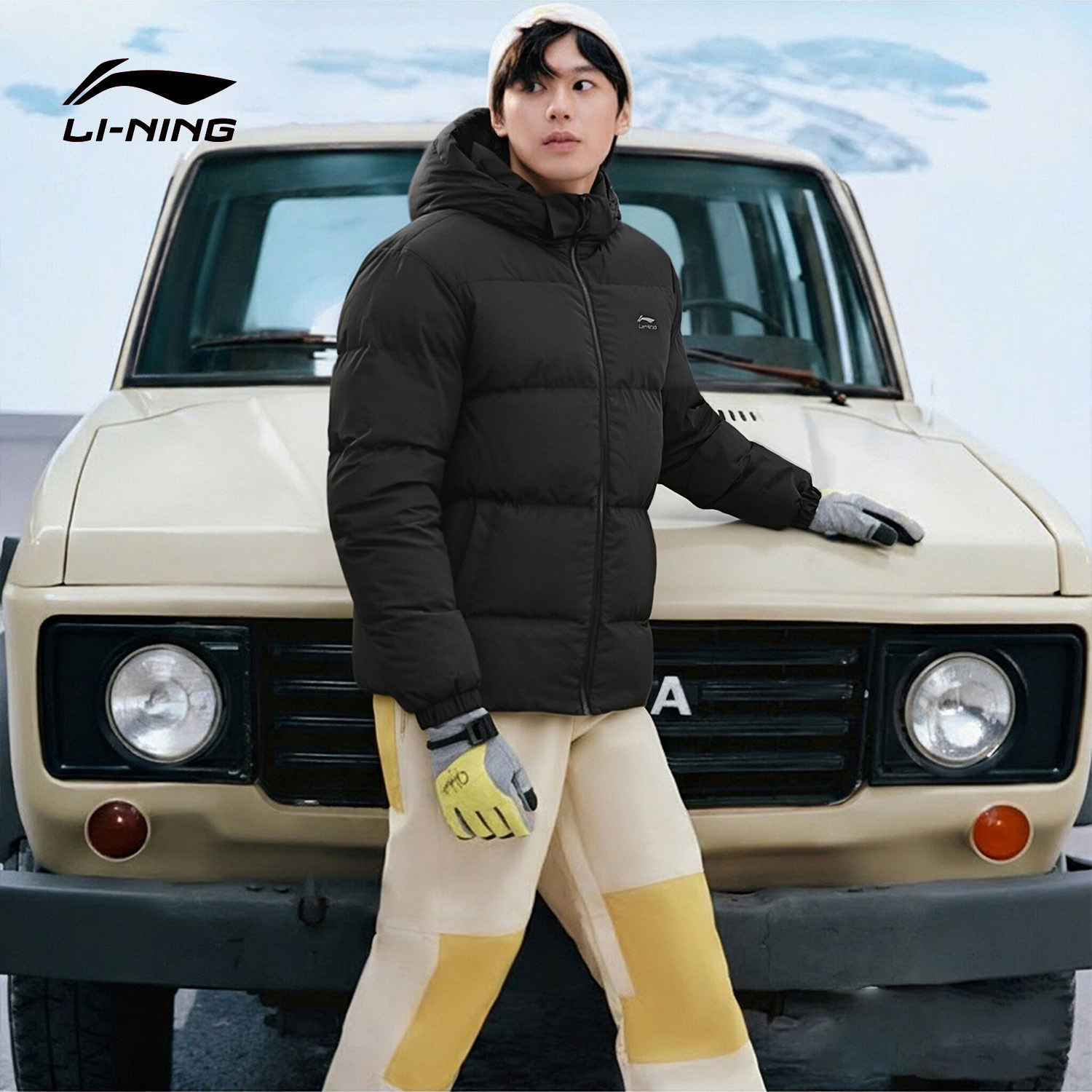 李宁短羽绒服男连帽加绒保暖外套