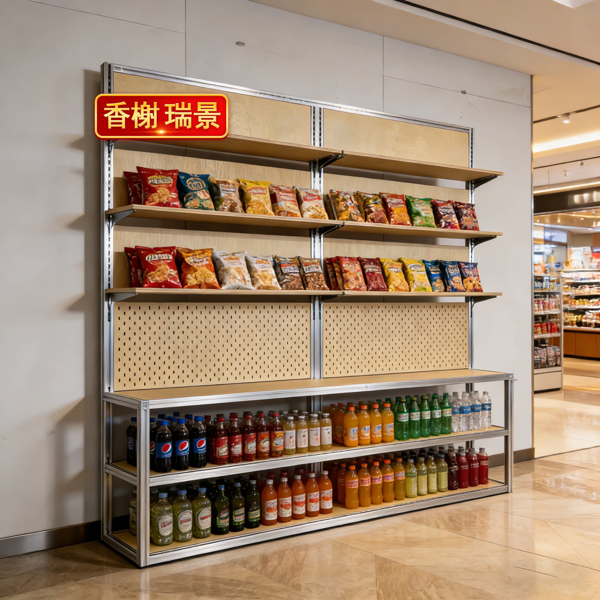 香榭瑞景超市零食饮料置物架多层落地展示架大容量储物架落地式