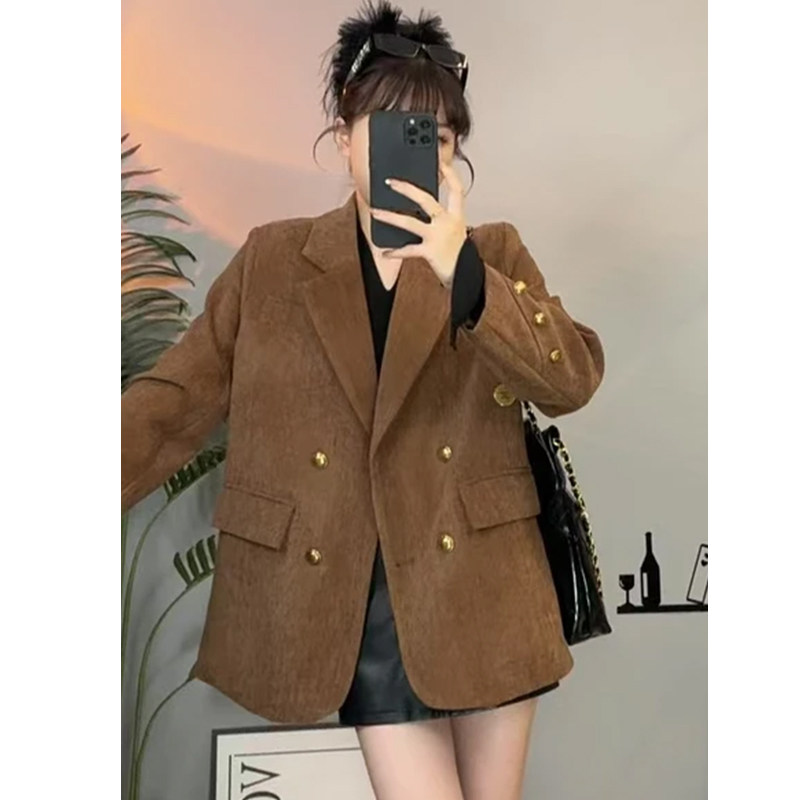 2025秋冬新款复古金棕色西装外套女小个子雪尼尔丝绒加厚西服上衣,女装/女士精品,西装,淘宝优惠券,粉丝福利购,淘宝优惠卷