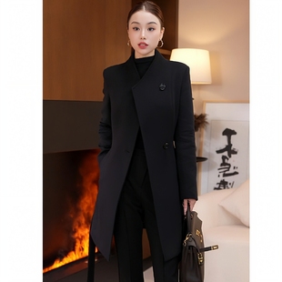 高级感羊毛羽绒外套女中长款小个子轻熟风系带收腰立领正肩呢大衣