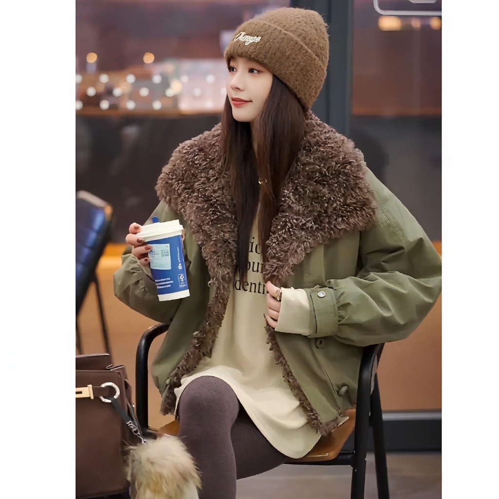 复古巴恩风短款羽绒服女2025冬新款小个子军绿色工装宽松加厚外套